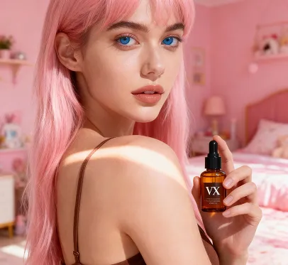 Gere a mesma pessoa com uma nova roupa—um suéter—em meio a um cenário vibrante de campo de flores.